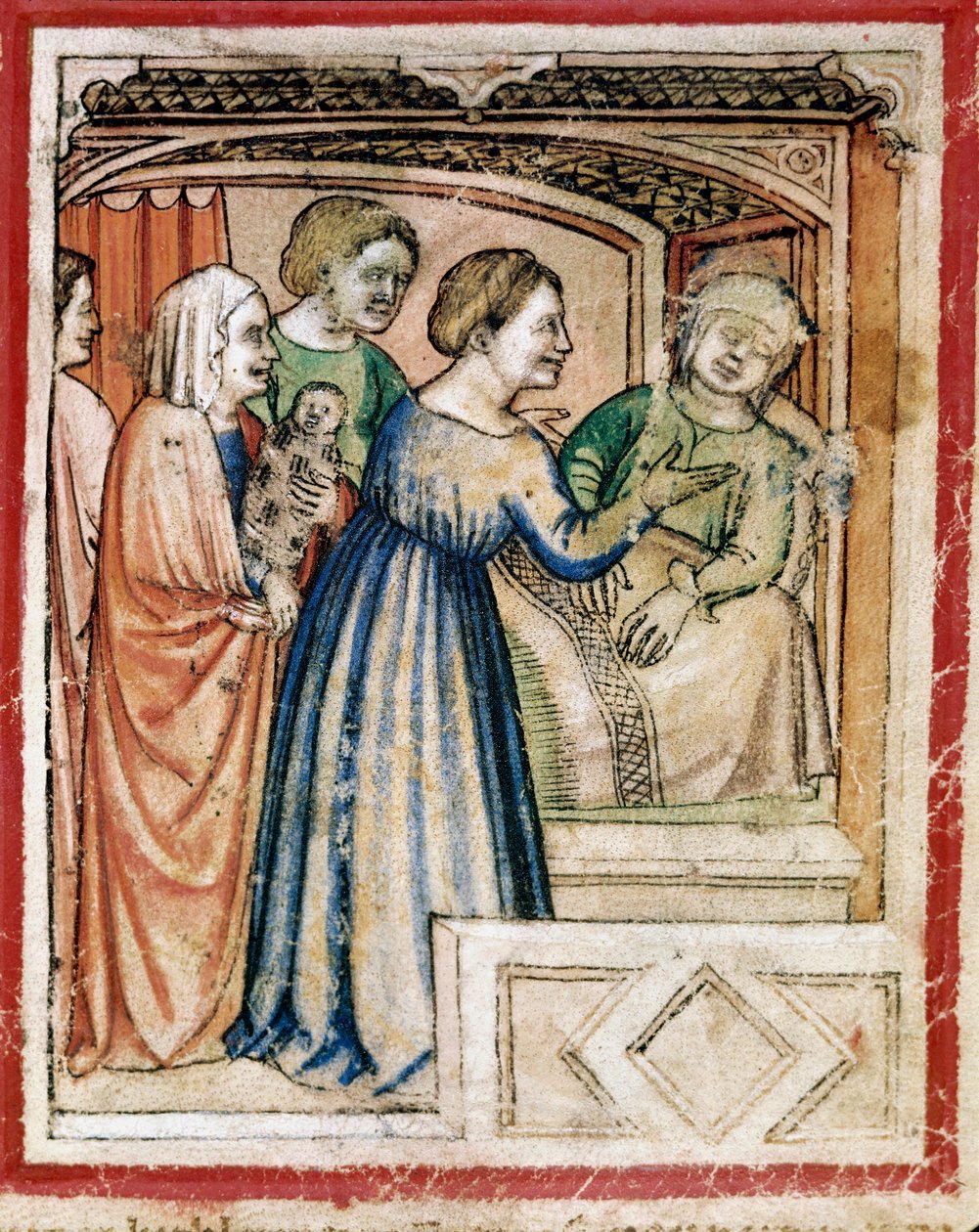 Smrt Rachel v miniatuře vrstev z Codexu 212 (nebo Padovano Codice nebo Bible of Padua) 1390-1400 Rovigo, Accademia dei Concordi od Unknown artist