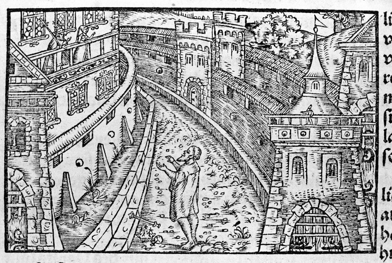 Germánský císař Jindřich IV (1050 - 1106) v Canossa. Vlevo nahoře jsou hraběnka Mathilda z Canossa (nebo hraběnka Mathilde z Toskánska) (1046 - 1115) a papež Gregoire VII (1015/20 - 1085), kteří se uchýlili na hrad. Podle Johanna Stuma od Unknown artist