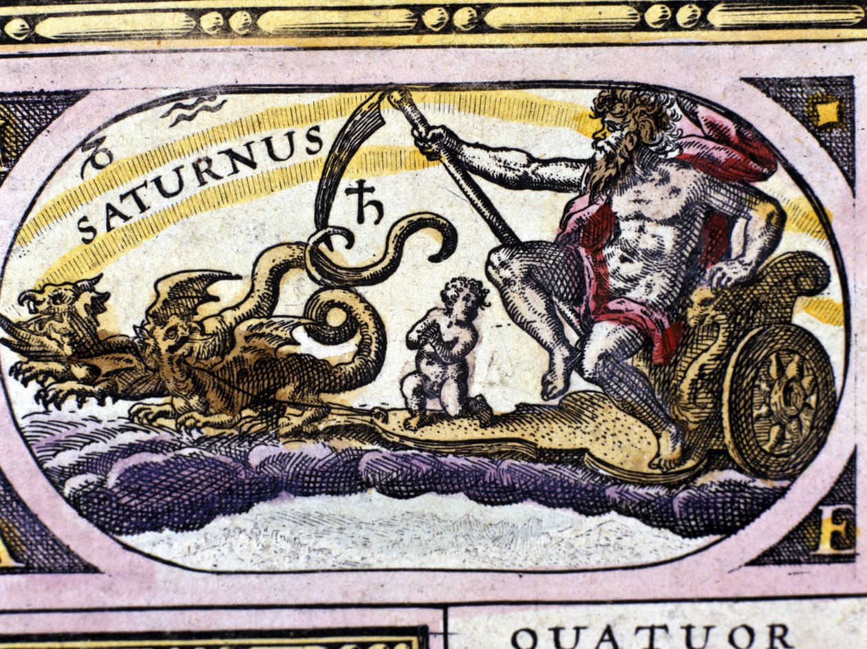 Bůh Saturn (Cronos) na tanku taženém dvěma draky. od Unknown artist