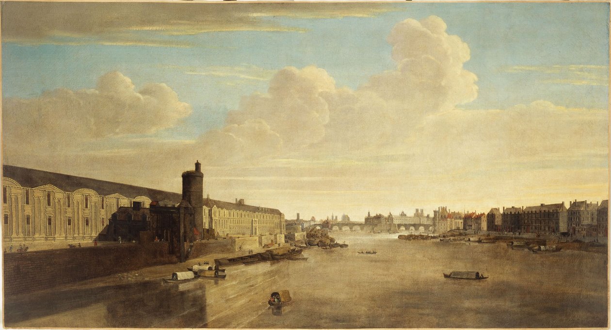 Velká galerie Louvru, Porte Neuve, Pont-Neuf, Cité, Tour de Nesle a Quai Malaquais, kolem roku 1640, dnešní 1. a 6. obvod, mezi lety 1635 a 1645 (olej na plátně) od Unknown artist