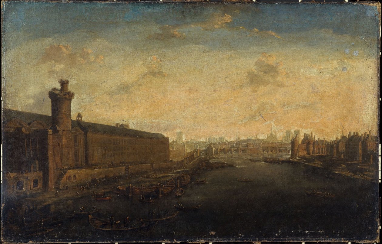 Velká galerie Louvru, Porte Neuve, Pont-Neuf, Cité, Tour de Nesle a Quai Malaquais, kolem roku 1640, dnešní 1. a 6. obvod, mezi lety 1635 a 1645 (olej na plátně) od Unknown artist
