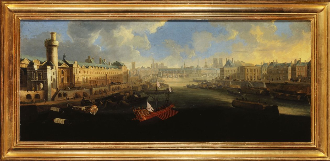 Velká galerie Louvru s Porte Neuve, Pont-Neuf, Cité, rozestavěnou Collège des Quatres-Nations a Quai Malaquais, asi 1665, mezi lety 1665 a 1670 (olej na plátně) od Unknown artist