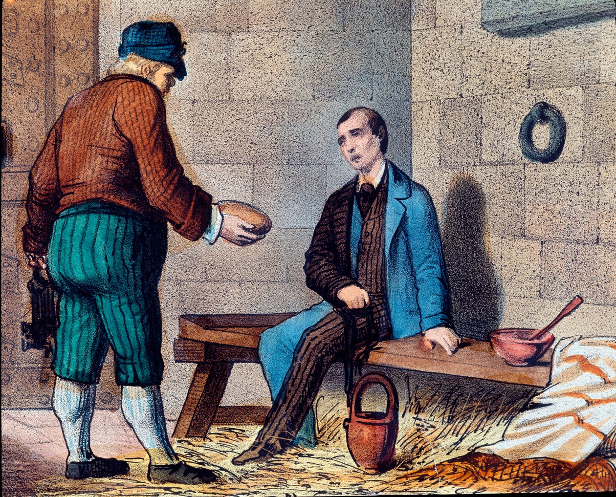 Italský vlastenec Silvio Pellico (1798-1854), obviňuje z karbonarismu (carbonari) a ohrazuje pevnost Spielberg (Spilberk) na Moravě Litografie 19. stol. od Unknown artist