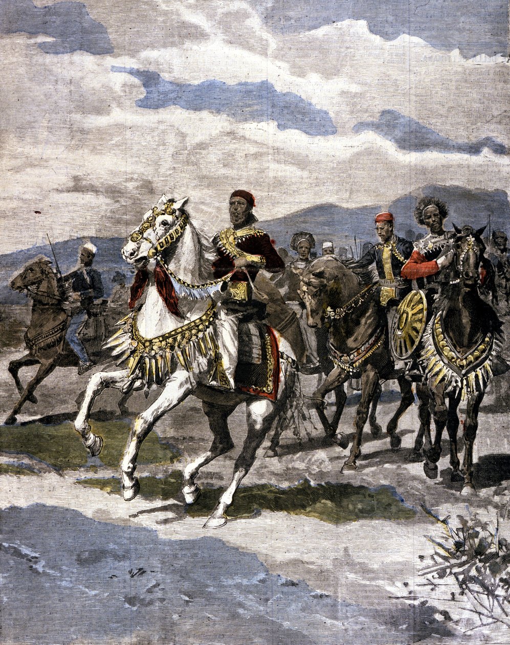 Etiopský král Menelik II (1844 - 1913). Nemocný. italského tisku. od Unknown artist