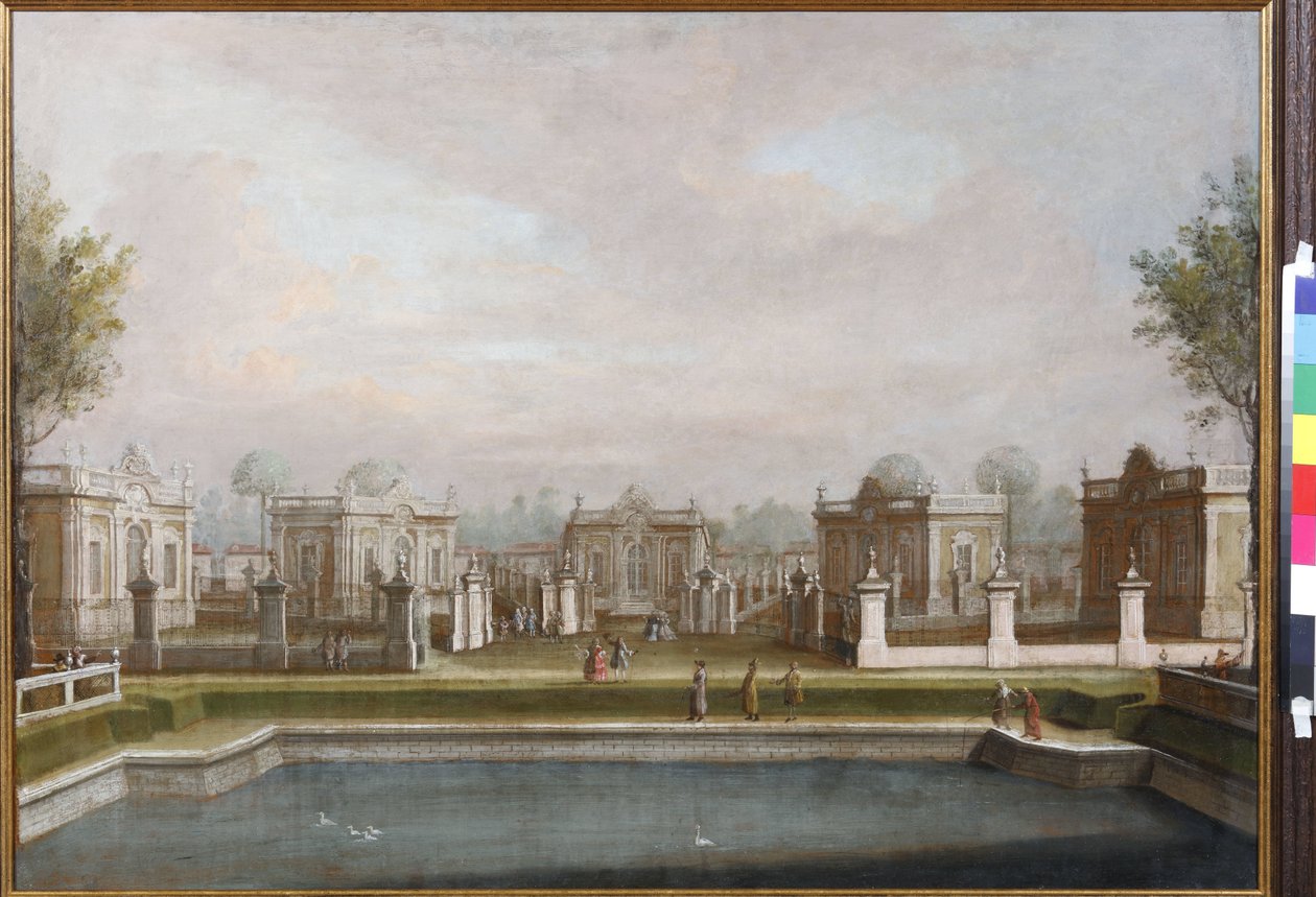 Zvěřinec v parku Kuskovo Palace od Anonymous. Olej na plátně, polovina 18. stol.. Muzeum Palace Theatre Ostankino, Moskva od Unknown artist