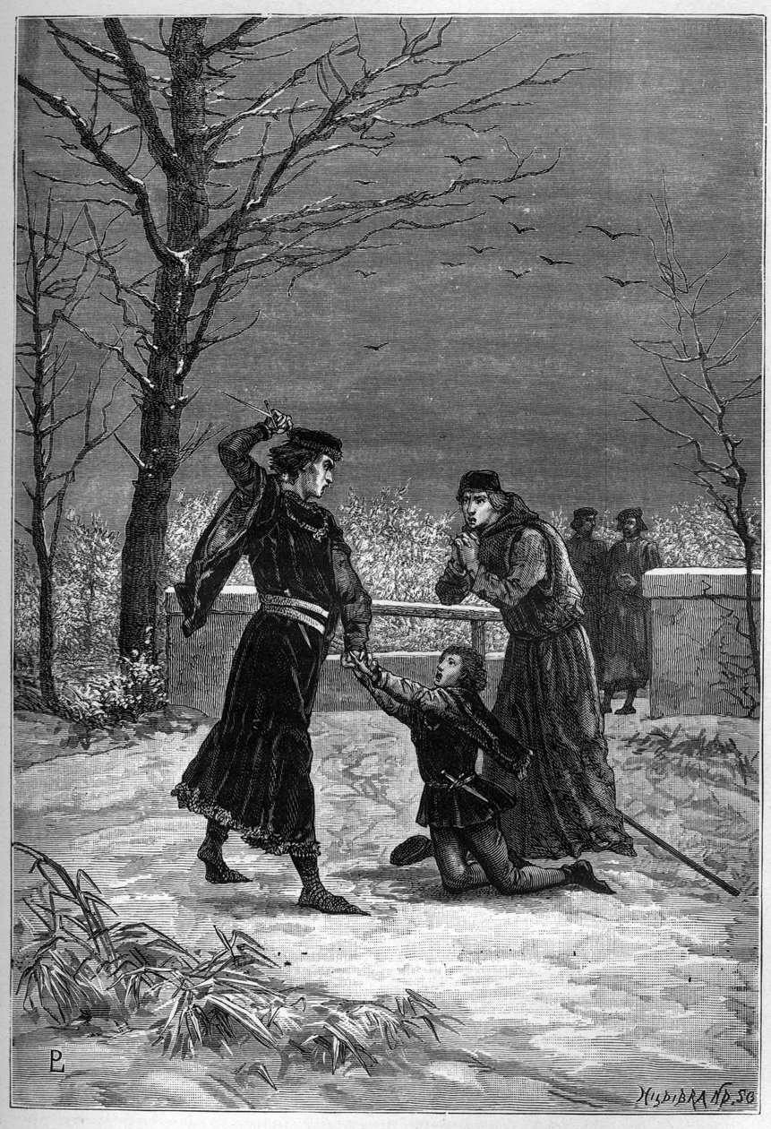 Vražda Rutlandu lordem Cliffordem – Edmund, hrabě z Rutlandu je zabit lordem Cliffordem v bitvě u Wakefieldu – Edmond Plantagenet hrabě z Rutlandu od Unknown artist