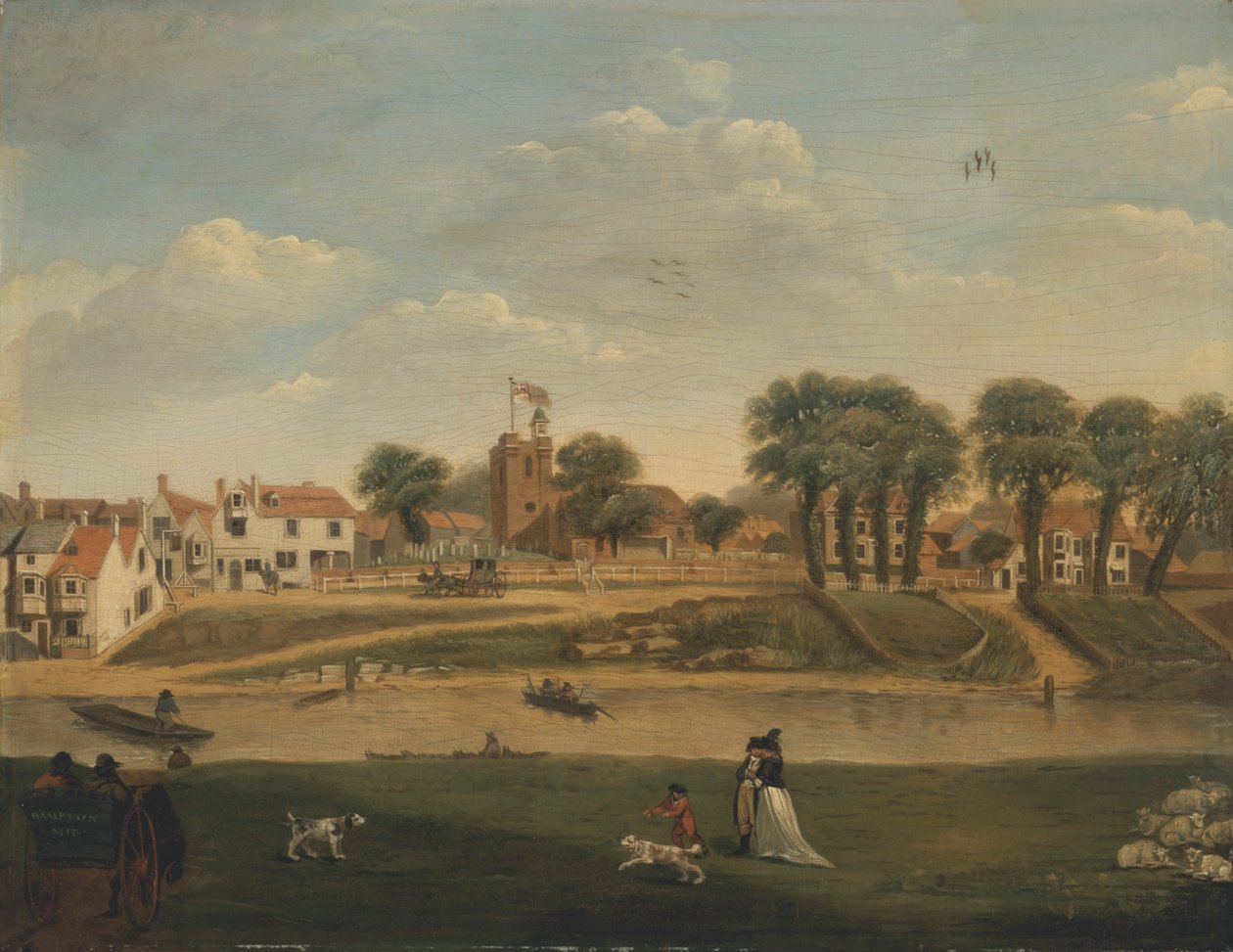 Starý farní kostel a vesnice, Hampton-on-Thames, Middlesex, 18. století od Unknown artist