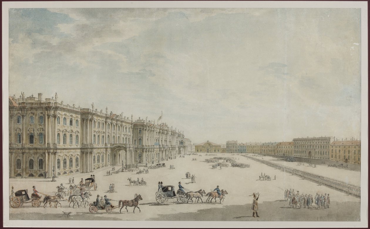 Palácové náměstí v Petrohradě - Anonymní. Akvarel na papíře od Unknown artist