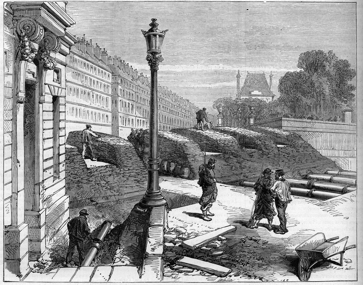 Pařížská komuna v roce 1871. Barricade des federes (komunardi) na rohu Rue de Rivoli a Place de la Concorde. od Unknown artist