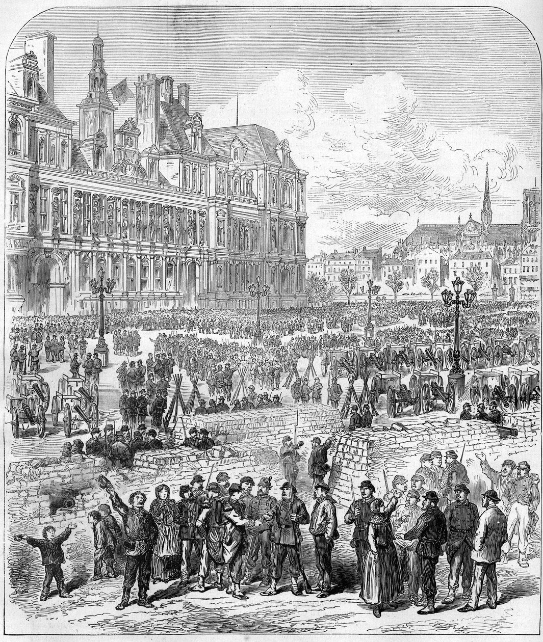 Pařížská komuna v roce 1871. Barikády a dělostřelecký park Federes (Communiards), Place de l