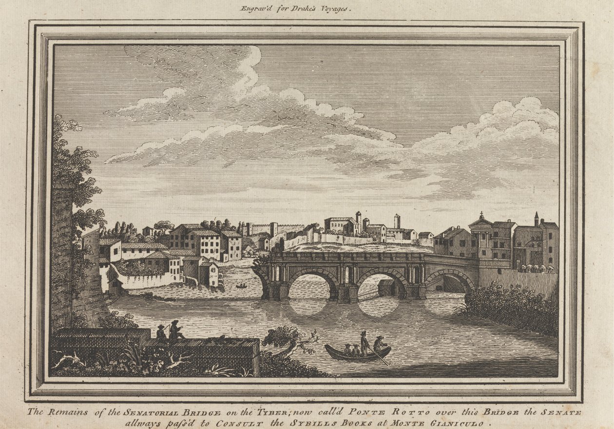 Pozůstatky senátorského mostu na Tyberu; nyní zavolejte Ponte Rotto přes tento most, Senát všemi způsoby přešel ke konzultaci Sybills Books v Monte Gianiculo od Unknown artist