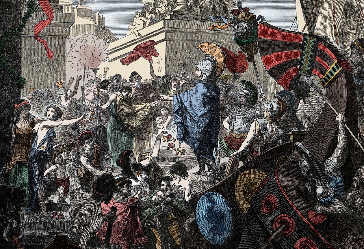 Návrat Alkibiada do Athén - Řecký starověk: triumfální návrat Alkibiada (450-404 př.n.l.) do Athén, 407 př.n.l. od Unknown artist
