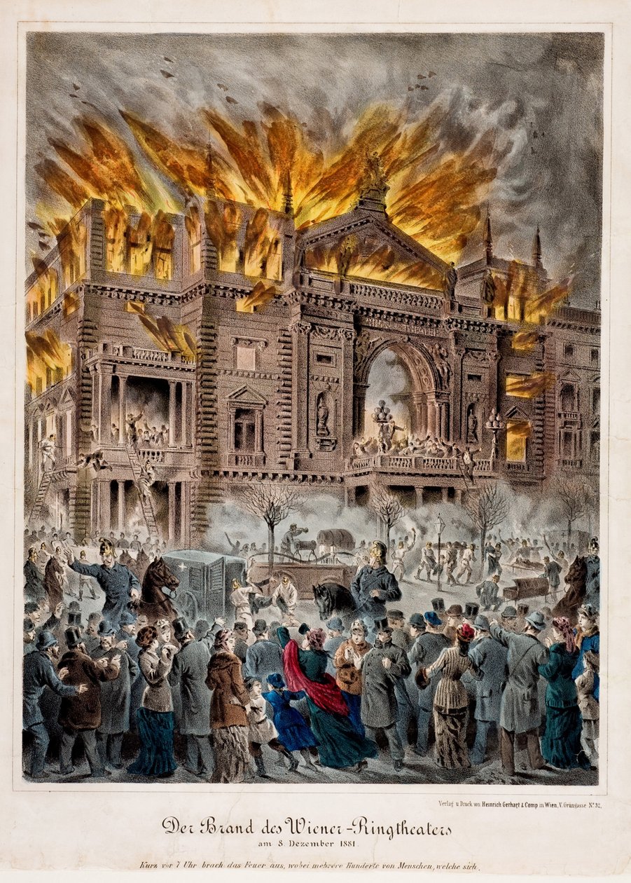 Požár Ringtheatru ve Vídni 8. prosince od Unknown artist