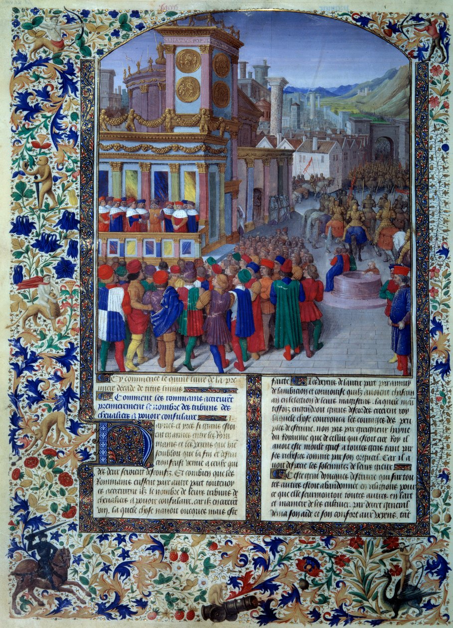Římané připravují sídlo Veies v roce 396 př. n. l. Miniaturu z „“ Histoire romaine“ (Ad urbe condita) od Tite Live (59 př. nl-17 n. l.) (Titus Livius), přeložil Pierre Bessuire 1450-1500 Paříž, BN od Unknown artist