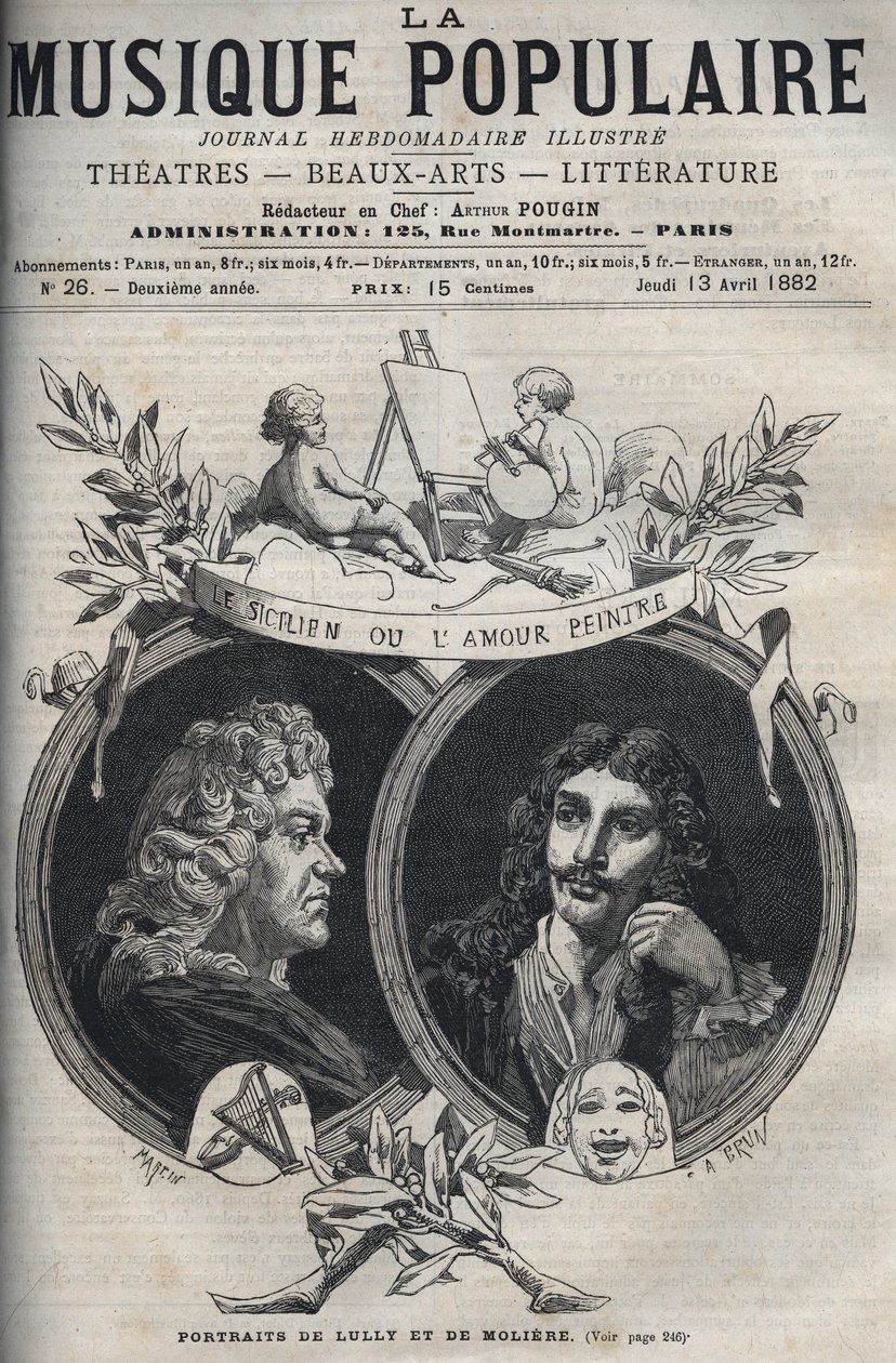 Sicilský nebo milostný malíř - Portrét Jeana Baptista Lullyho (Giovanni Battista Lulli) (1632-1687) a Moliere - rytina v ilustrovaném týdeníku "Populární hudba""" - 1882 od Unknown artist