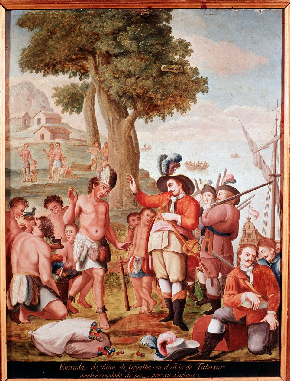 Španělský conquistador Juan de Grijalva (1489-1527) debarque v Tabasco, Mexiko v roce 1518 Anonymní obraz 18. století. Madrid, Museo de America od Unknown artist