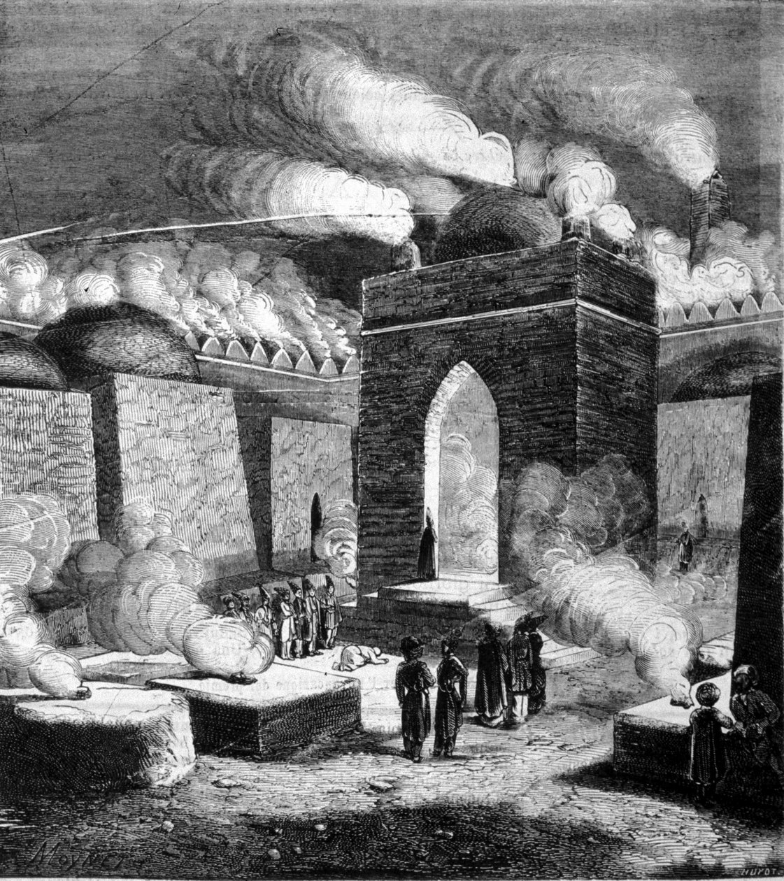 Chrám ohně Atesh - gah v Baku, Ázerbájdžán. 19. století rytina. od Unknown artist