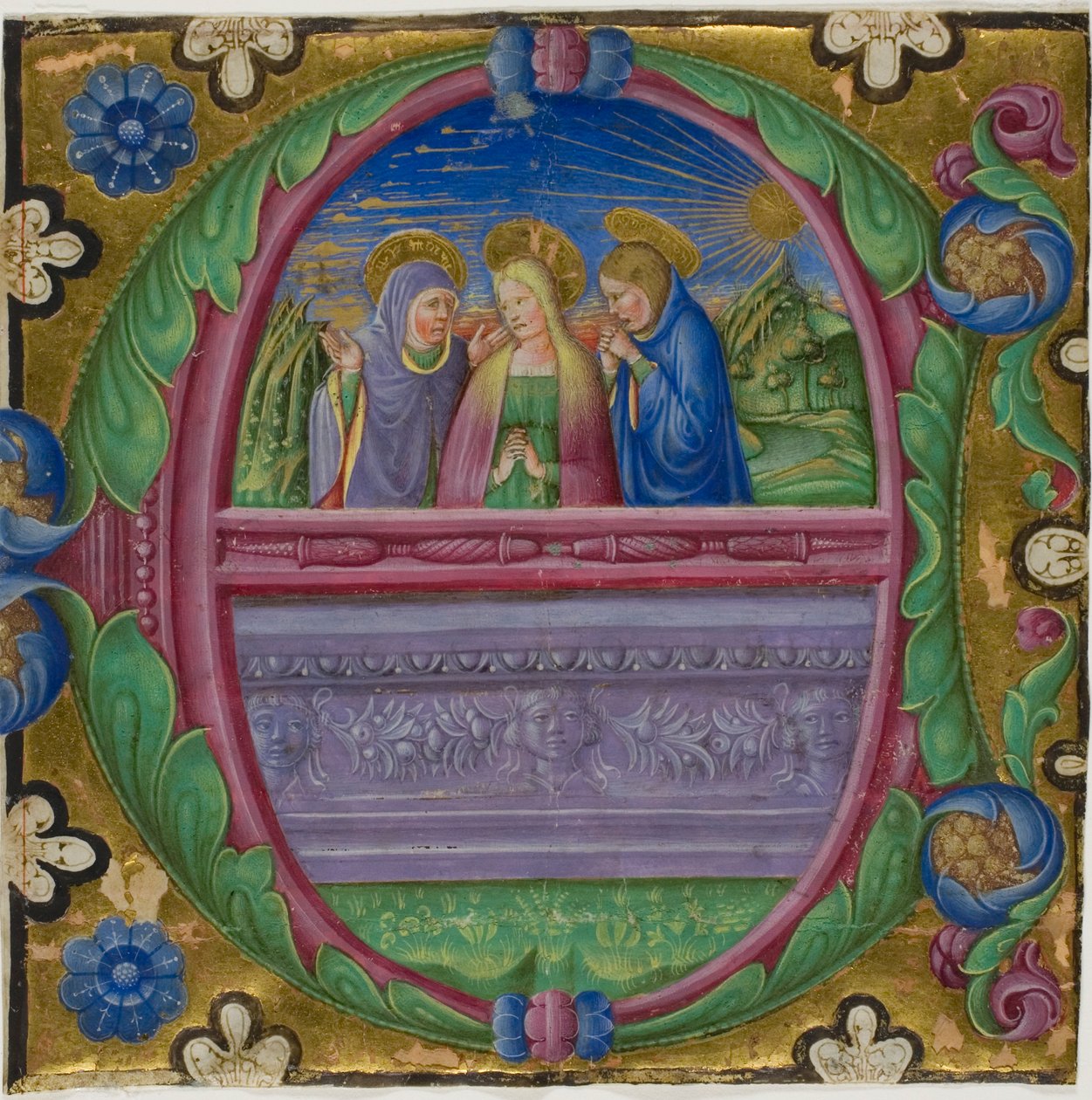 Tři Marie u hrobu v historizující iniciále "E" ze sborníku od Unknown artist
