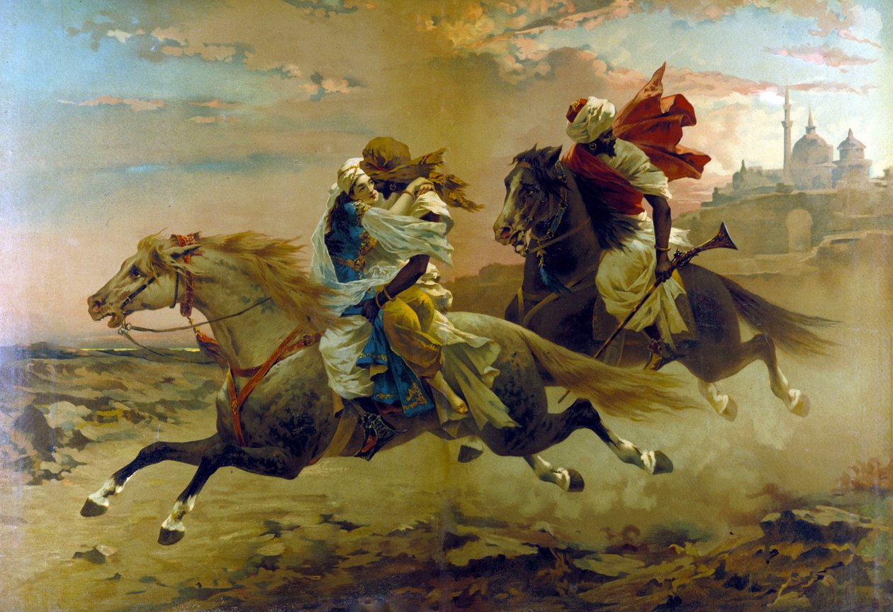 Únos harému: dva maurští jezdci unesou mladou ženu. od Unknown artist