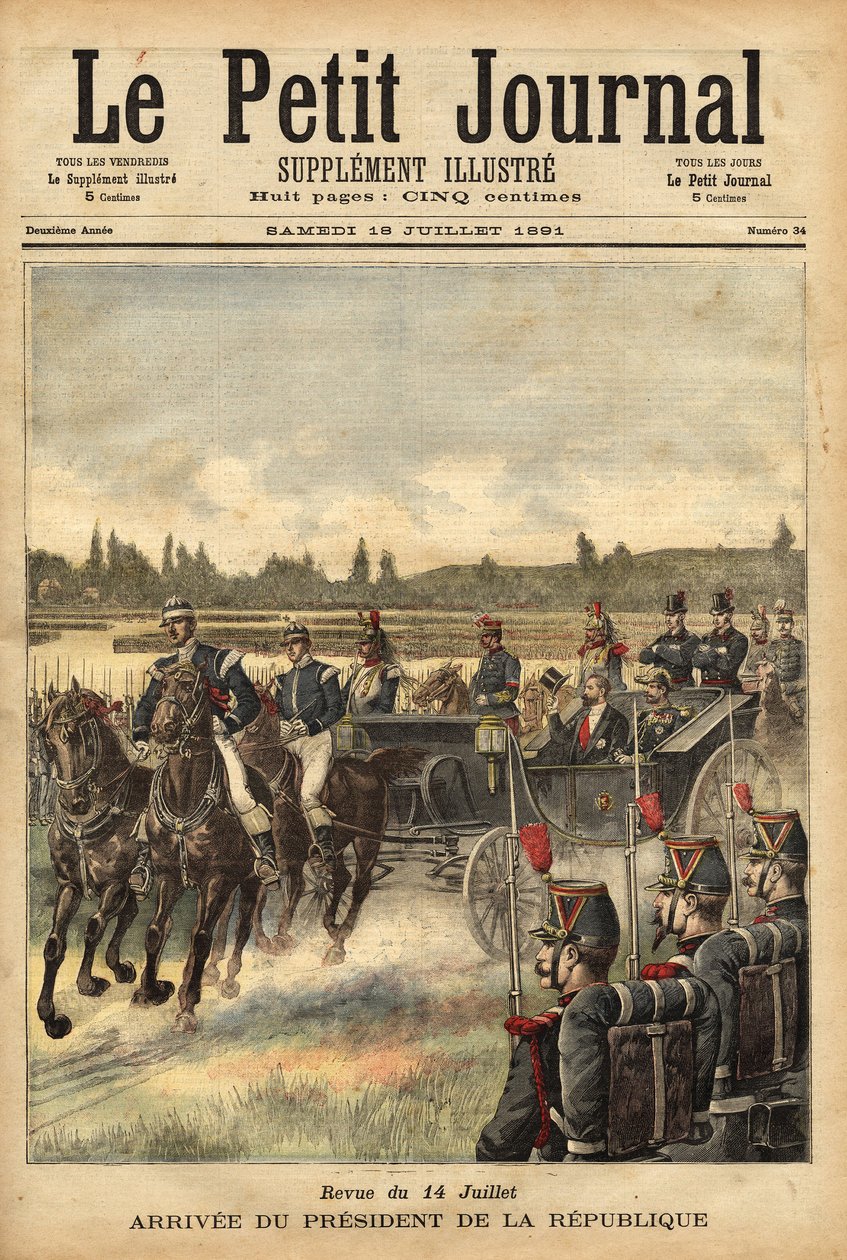 Příjezd prezidenta Francouzské republiky Sadiho Carnota (1837-1894) na planinu Bois de Boulogne u příležitosti vydání časopisu 14. od Unknown artist
