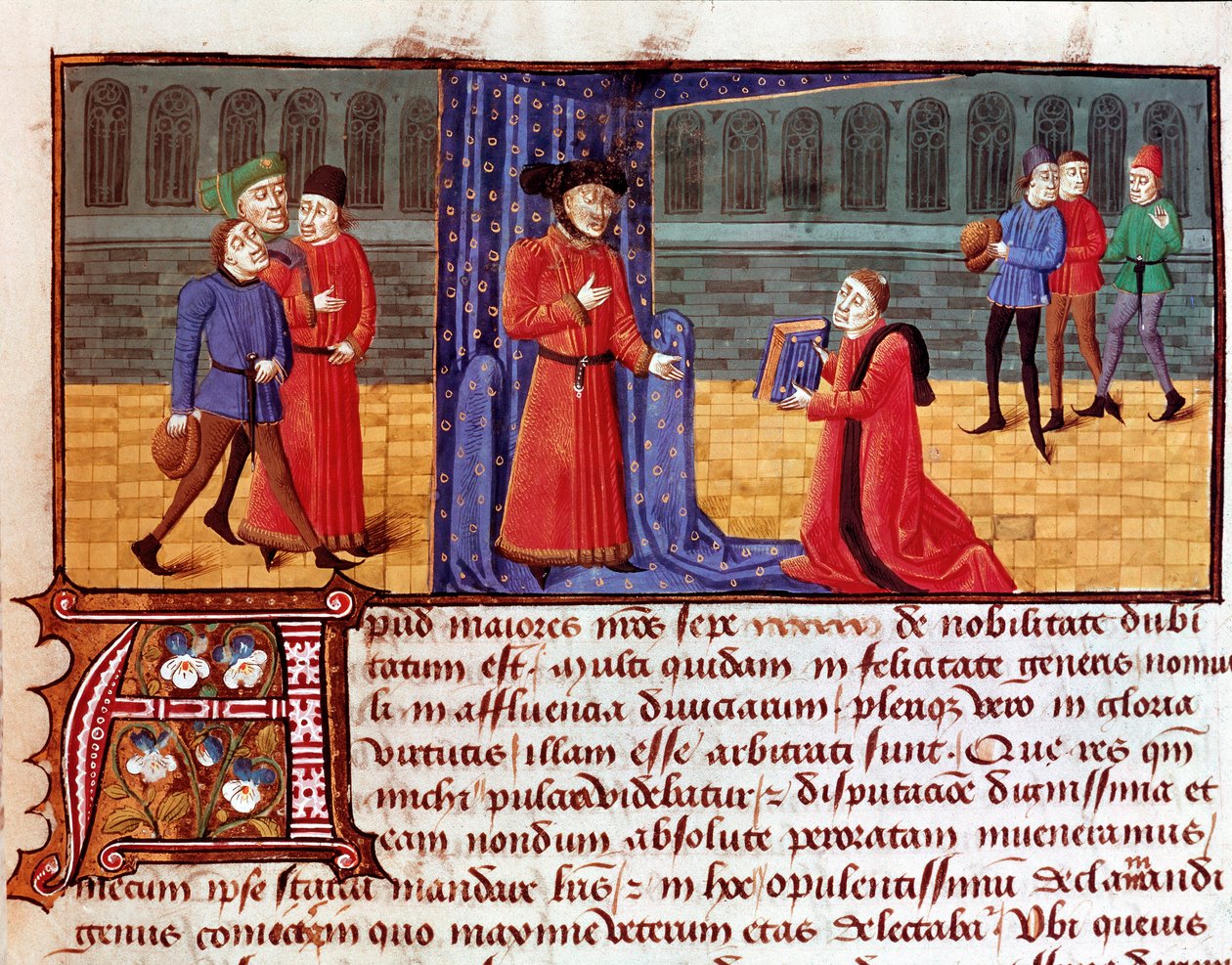 Autor představuje své dílo Stránka převzatá z „“ Sophilogium““ (Archiloge Sophie. Kniha dobré praxe) od Jacquese Legranda (Legrant) (1365-1415) Torre do Tombo, Lisabon, 15. nebo 16. století od Unknown artist