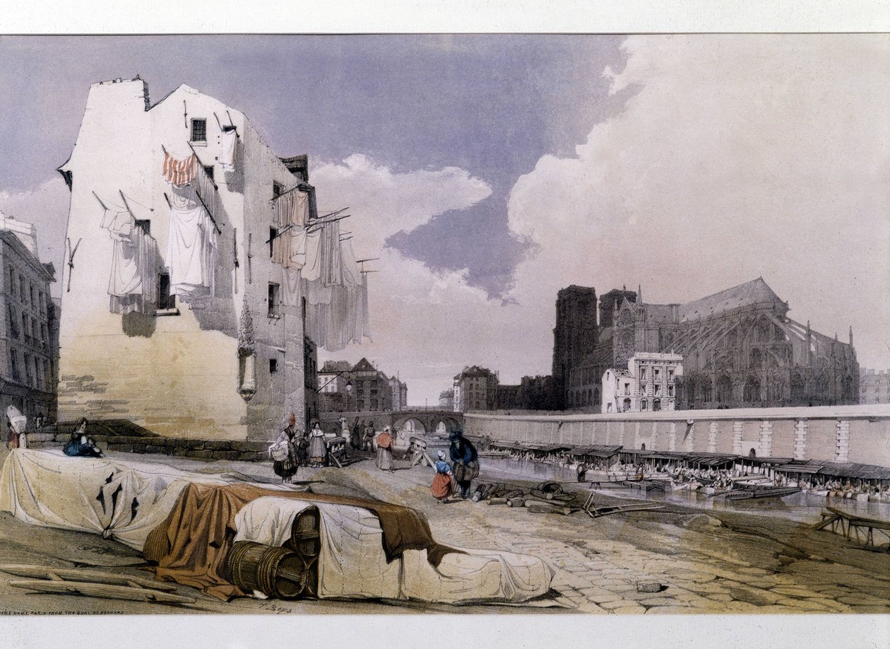 Břehy Seiny a Notre Dame de Paris - litografie od Unknown artist