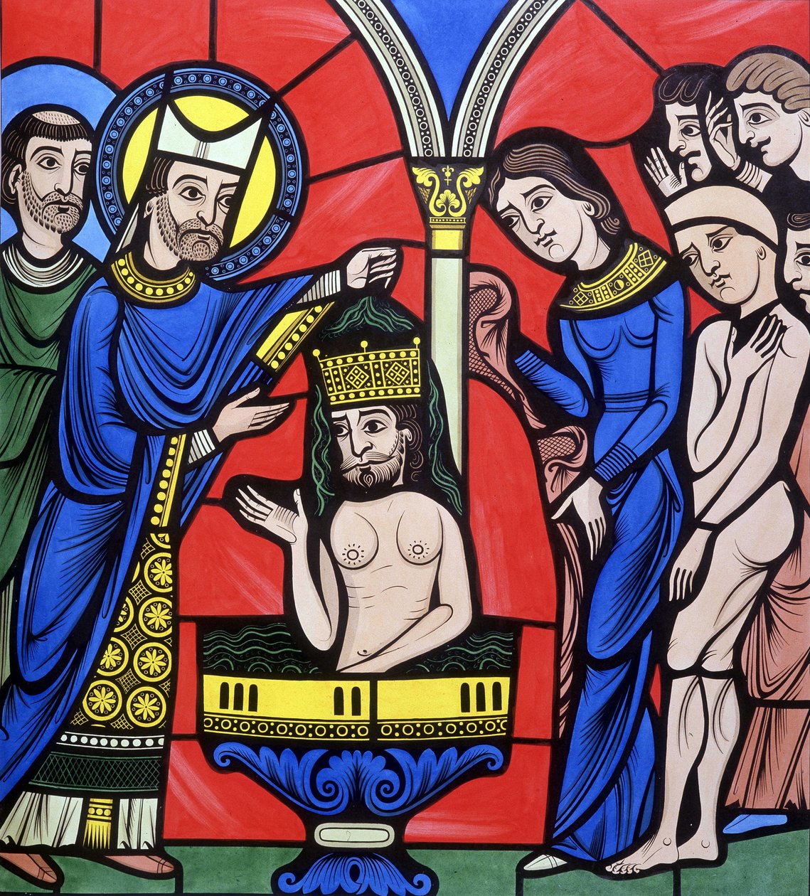 Křest Kristův. College je podobná vitrážovému oknu katedrály v Le Mans. Trasování 19. století. od Unknown artist