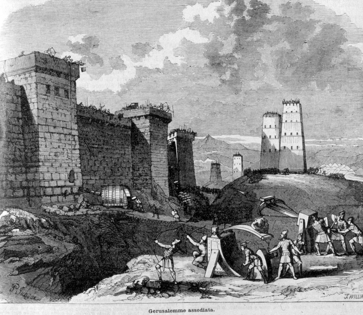 Dobytí Jeruzaléma Titem a jeho armádou kolem roku 80 našeho letopočtu. 19. století rytina. od Unknown artist