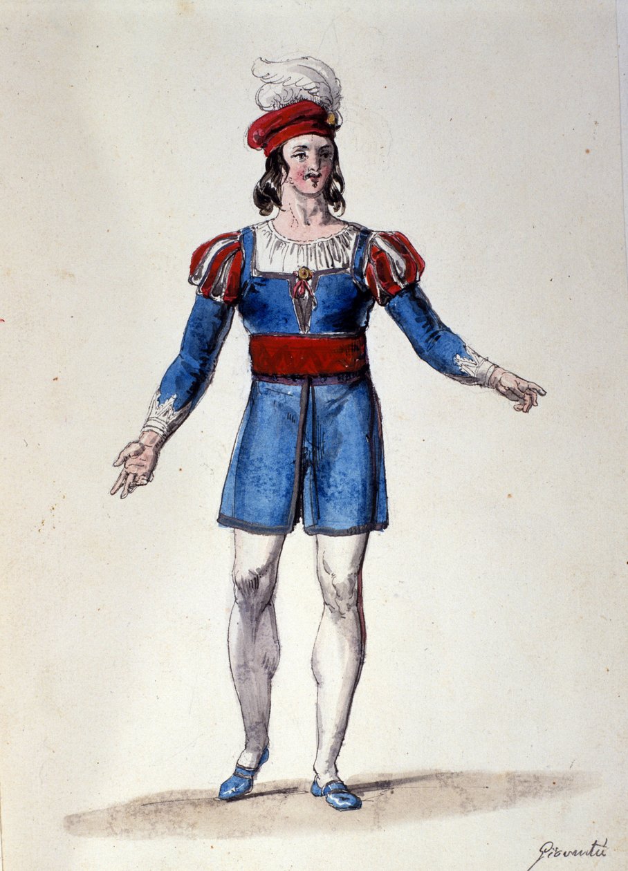 Postava interpretující Mládí v baletu „Il noci di Benevento““ rakouského skladatele Franze Xavera Sussmayra (1766-1803). Ilustrace 19. století od Unknown artist