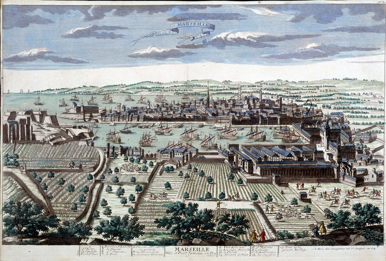 Město a přístav Marseille v 18. století - B.N. od Unknown artist