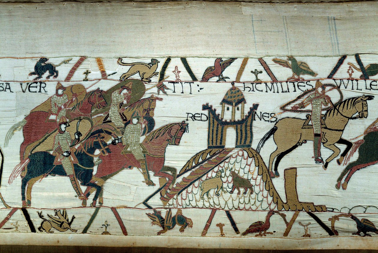 Dobytí Bretaně vévodou z Normandie Williamem Dobyvatelem (1027-1087): zachycení Rennes Detail tapisérie z Bayeux nebo výšivka královny Mathildy od Unknown artist