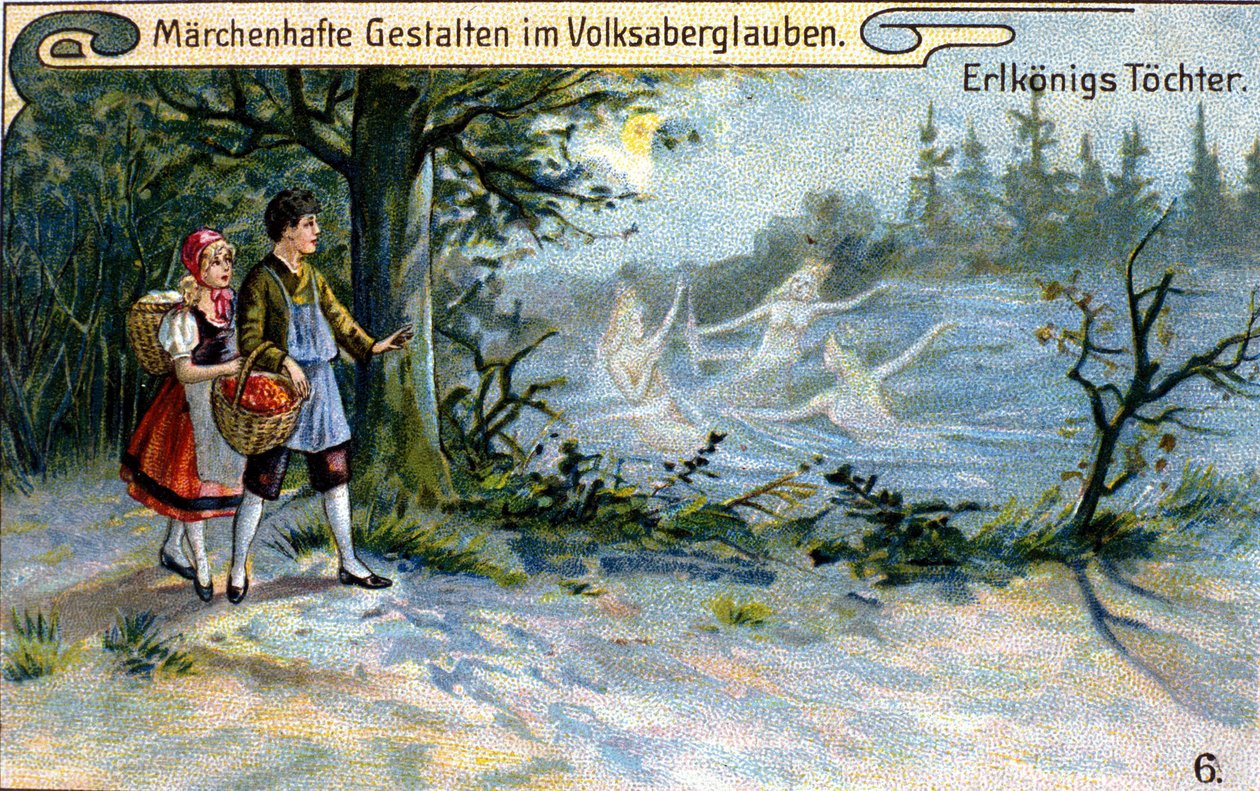 Dcery krále elfů. Úžasná postava německé mytologie. chromolitograf 19. století. od Unknown artist