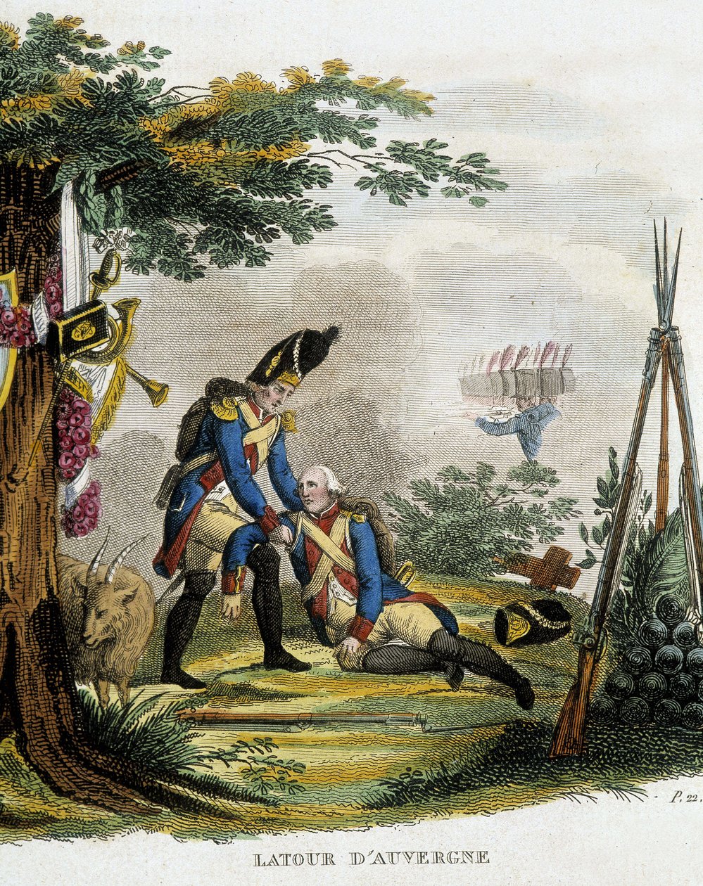 Smrt Theophile Malo Corret de La Tour (nebo Latour) z Auvergne (1743-1800) během bitvy o Oberhausen v Rakousku v červnu od Unknown artist