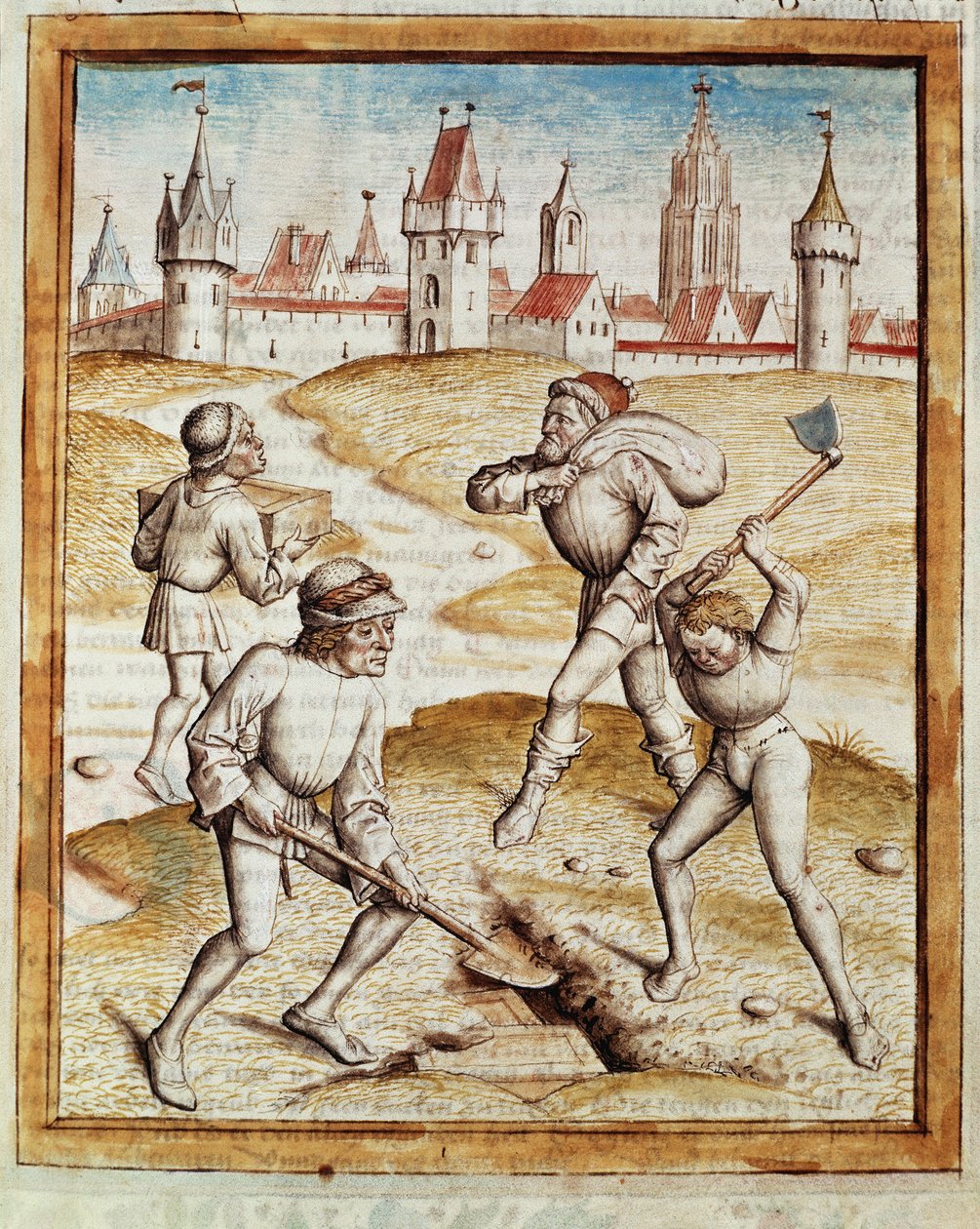 Nalezení pokladníka na předměstí opevněného města Miniatura převzatá z německého překladu bajek „Kalila (Calila) a Dimna“ od Bidpaie. (ms. 1389, fol. 1) kolem 1480 Chantilly, muzeum Conde od Unknown artist