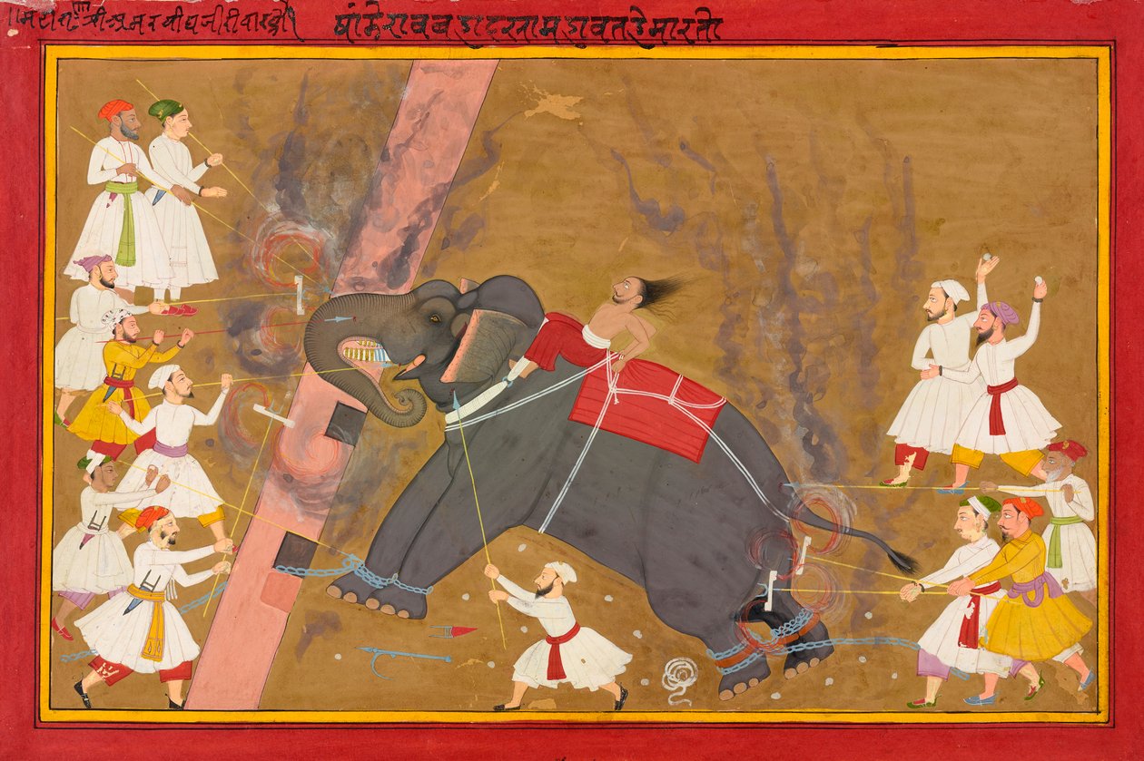 Slon Khanderao Bahadur zabíjí Sham Mahavat od Unknown artist