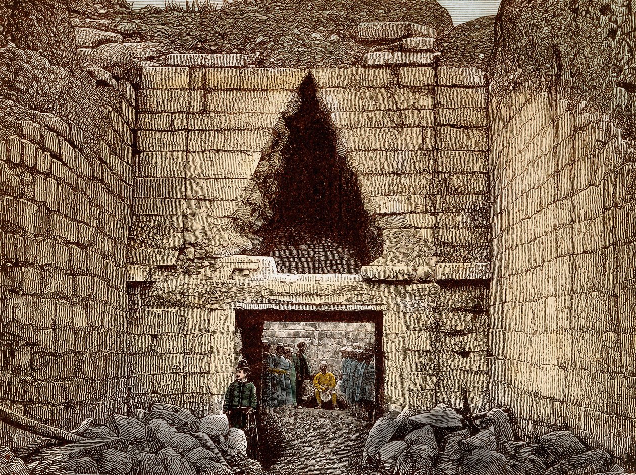 Vykopávky v Mykénách vedené Heinrichem Schliemannem (1822-1890) - Lví brána, hlavní vchod do Mykén - od Unknown artist