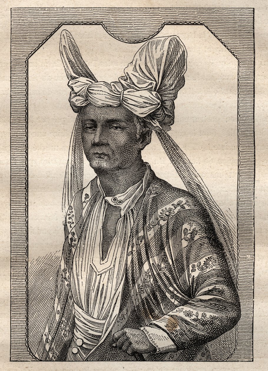 Výprava kolem světa (1790-1792) kapitána Etienna Marchanda (1755-1793): portrét krále ostrova Timor (Indonéské souostroví) - ilustrace převzata z „Velkých námořníků 18. století“ od Unknown artist