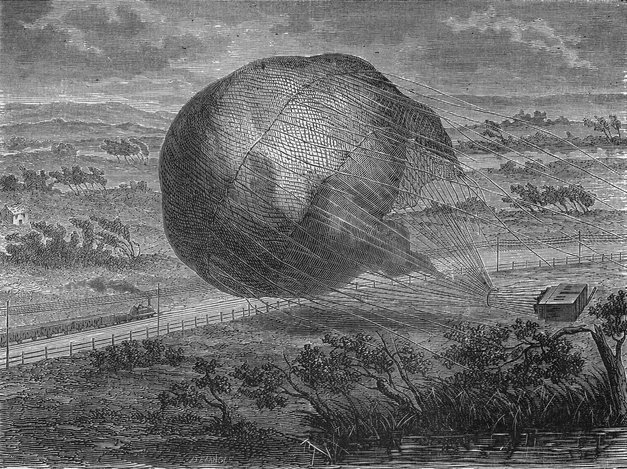 Pád míče „The Giant““ na pláních Hannoveru v roce 1863 s na palubě: Jules a Louis Godardovi, Felix Nadar, jeho manželka Fernand Montgolfier a Thirion. In “Album de la Science””, Éditions Jouvet od Unknown artist