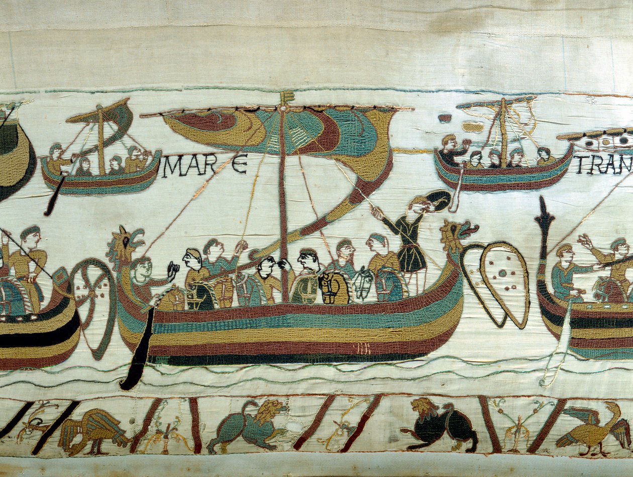 Flotila Viléma I. Dobyvatele (1027-1087) překračuje kanál La Manche směrem k Anglii. Tapisérie z Bayeux nebo výšivka královny Mathildy od Unknown artist