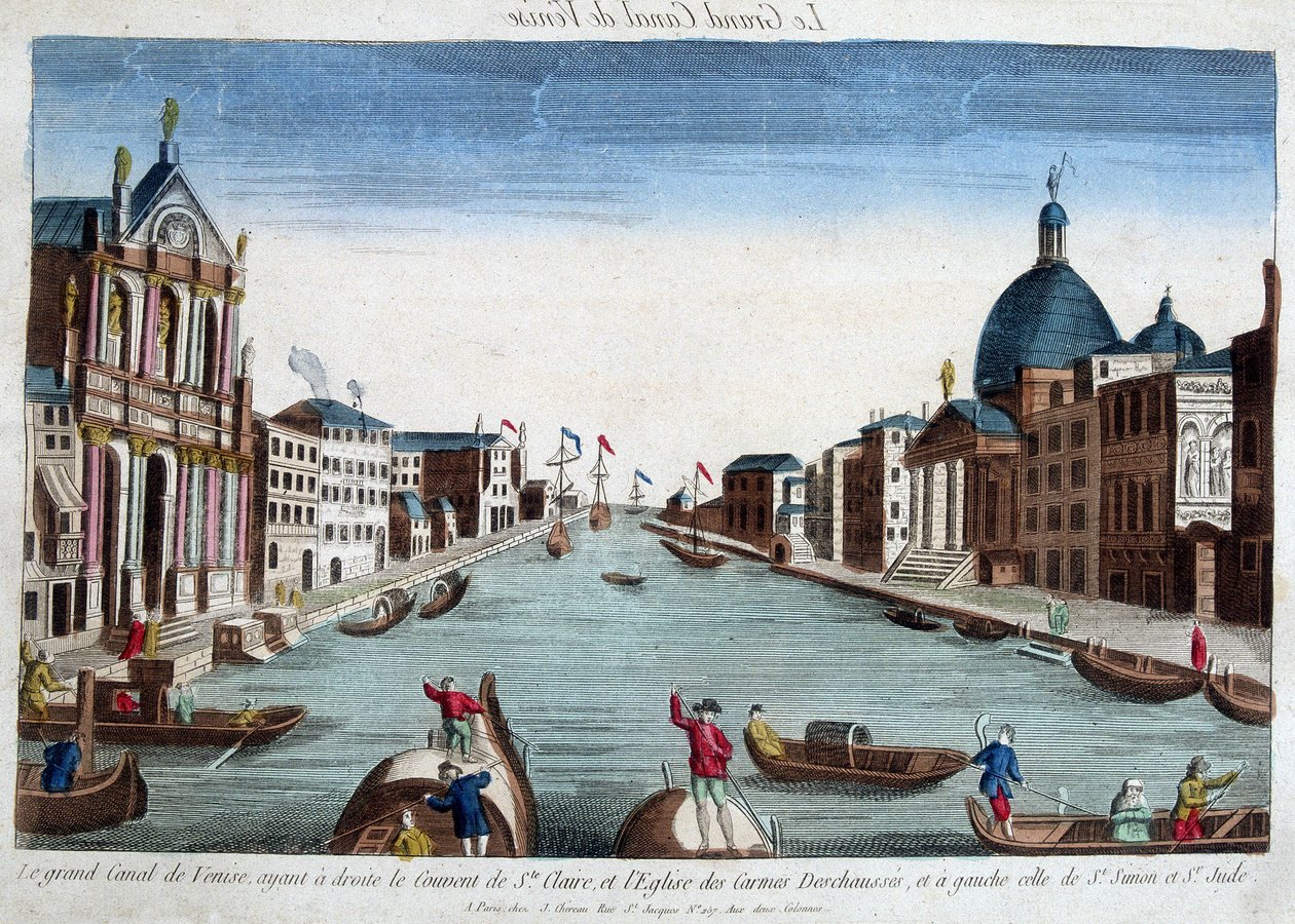 Velký kanál v Benátkách. Vpravo: klášter Santa Claire a kostel Carmes Deschaussés. Vlevo: Kostel sv. Šimona a Judy. od Unknown artist