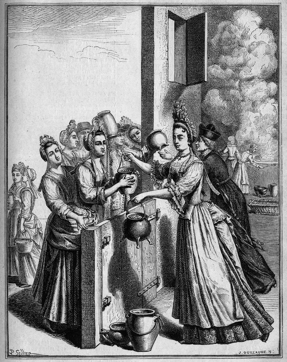 Pomoc polévky v Paříži během hladomoru v roce 1709. Kresba Sellier podle tisku z 18. století. od Unknown artist