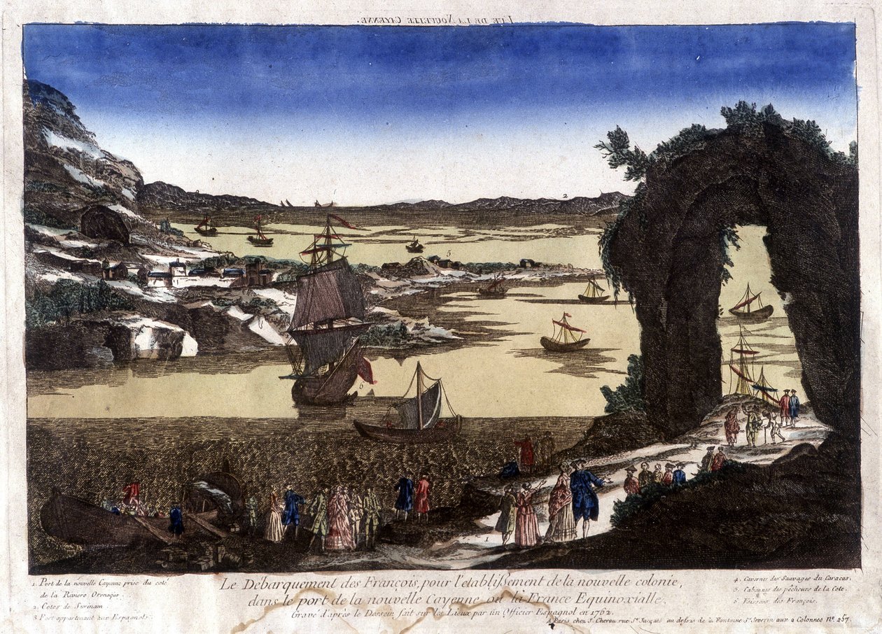 Vylodění Francouzů za účelem založení nové kolonie v přístavu Nouvelle Cayenne (nebo France Equinoxiale) od Unknown artist