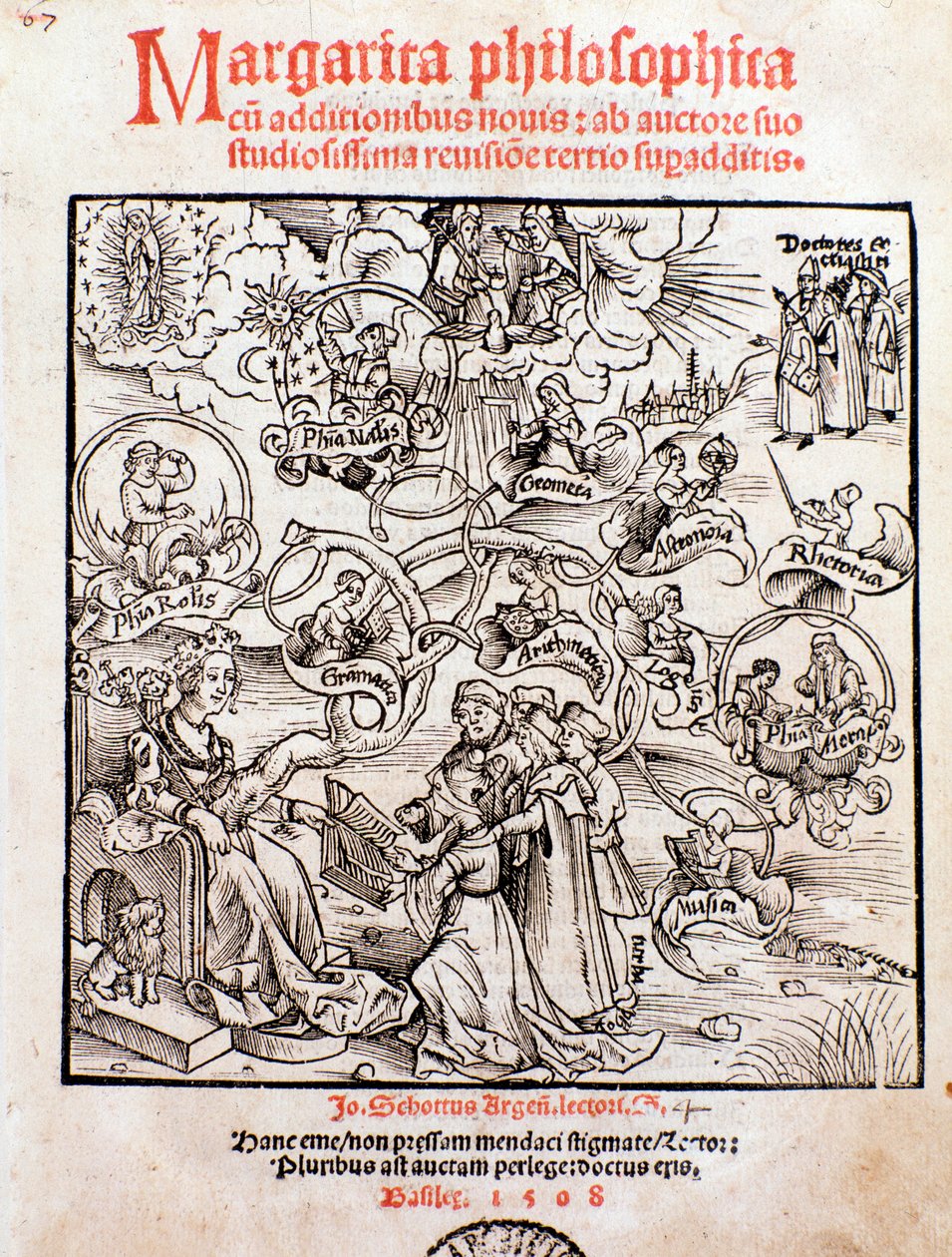 Svobodná umění: Trivium (gramatika, logika a rétorika) a quadrivium (aritmetika, geometrie, hudba a astronomie) (rytina od Unknown artist