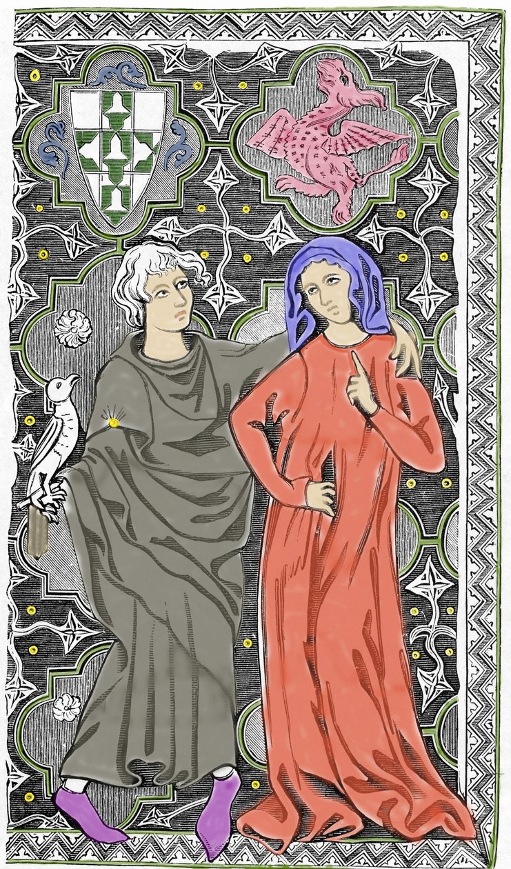 Kouzelník Merlin the Enchanter se v lese Broceliande setkává s vílou Viviane. Reprezentace emailového rukopisu Limoges z počátku 15. století. 19. století. od Unknown artist