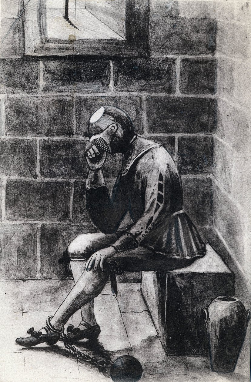 Muž se železnou maskou, státní vězeň, byl internován ve vězení na Svatém ostrově Margarita. od Unknown artist