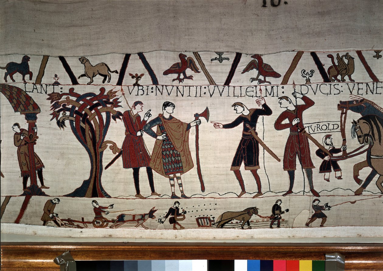 Poslové vévody Guillauma (1027 - 1087) přišli najít Guy de Ponthieu - gobelín z Bayeux, známý jako výšivka královny Mathildy od Unknown artist