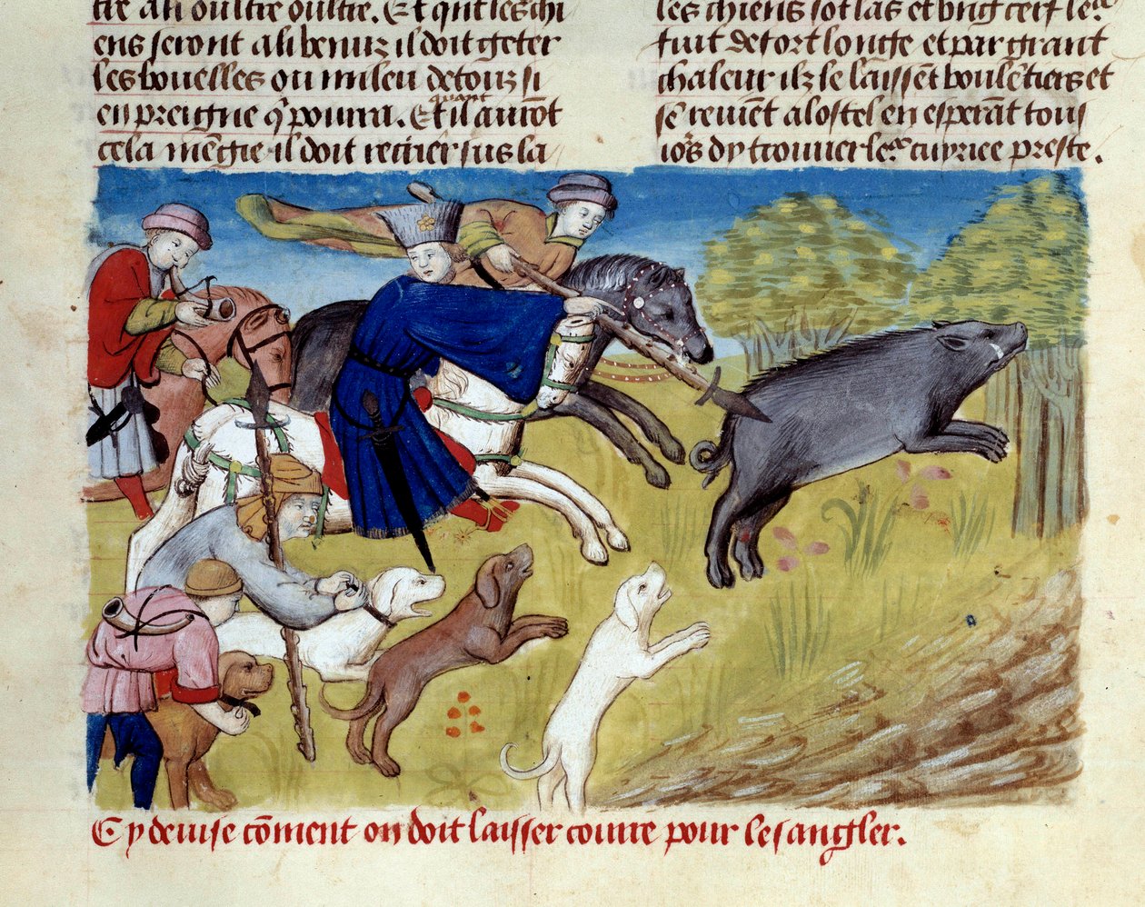 Miniaturní lov divočáků z „Knihy lovu“ od Gastona III. Phoeba, hraběte z Foix, lorda z Bearnu (1331-1391) od Unknown artist