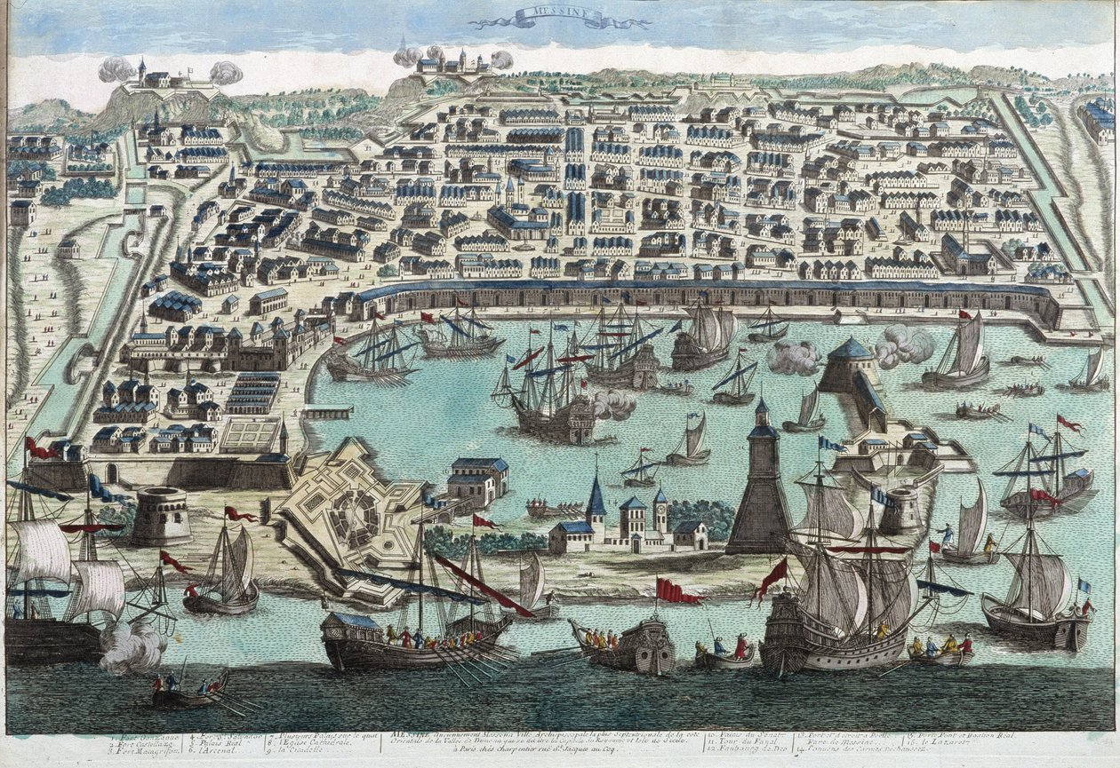 Přístav Messina - rytina z 18. století od Unknown artist