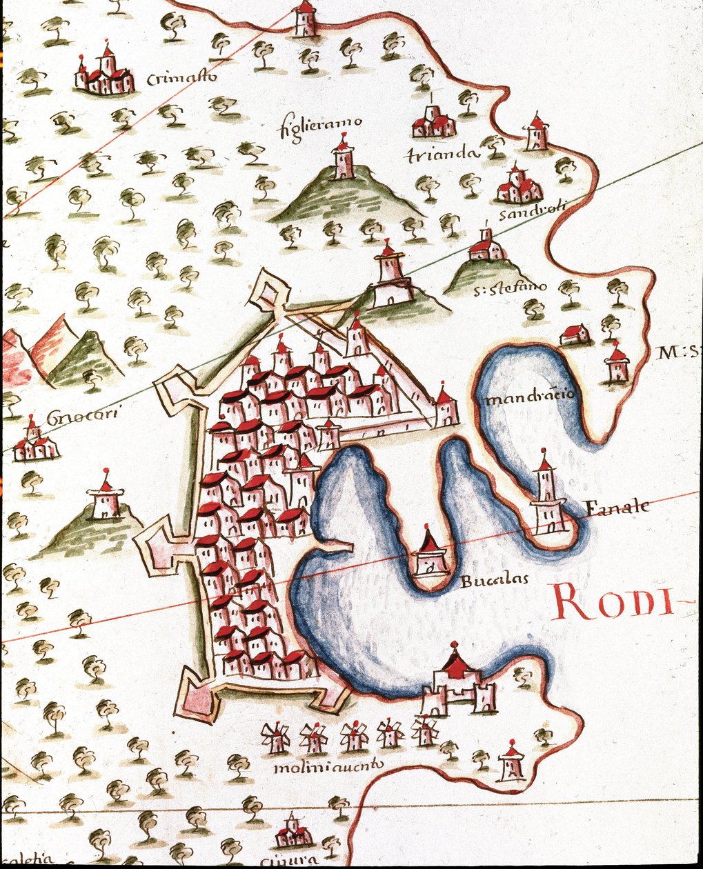 Přístav Rhodos v Řecku (Detail portulanu Castellini od Unknown artist