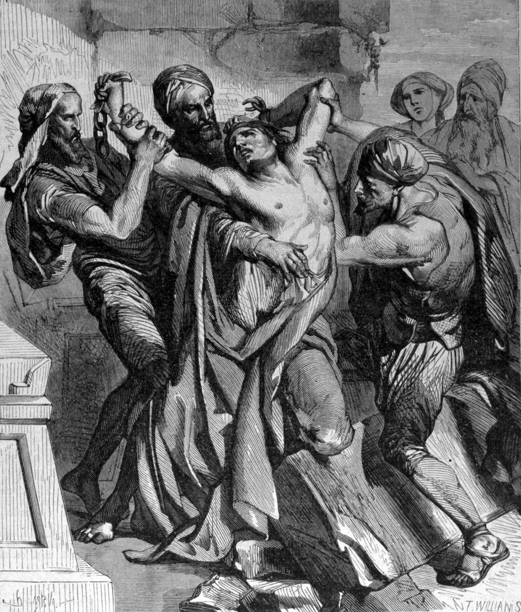 Posedlý z Kafarnamu. Navzdory zázrakům, které Ježíš vykonal, město odmítlo konvertovat. Rytina 19. století. od Unknown artist
